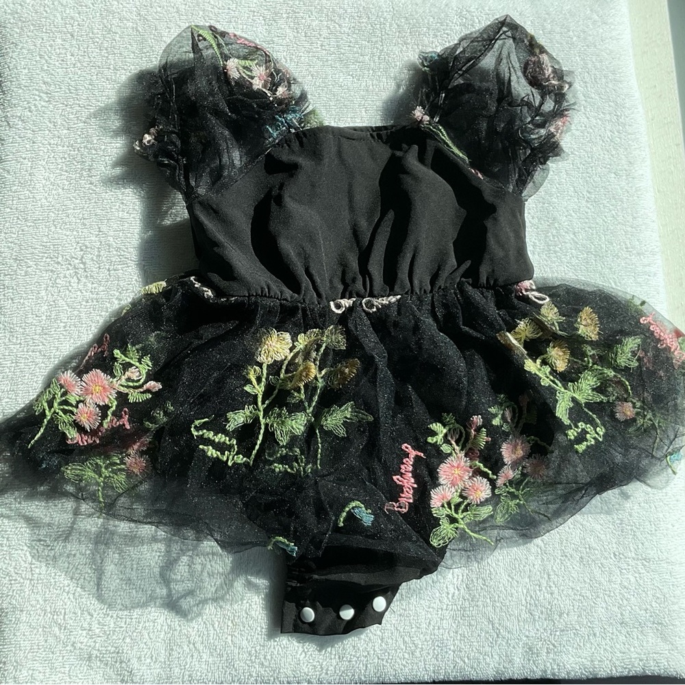 Baby Girls 1st First Birthday Party Dress Tulle Tutu Romper Flower Embroidery